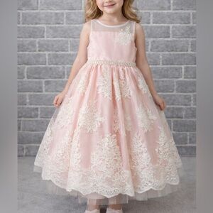 Girls Easter Dress Size 6 Pink Lace Flower Girl Dress  Princess Formal Spring